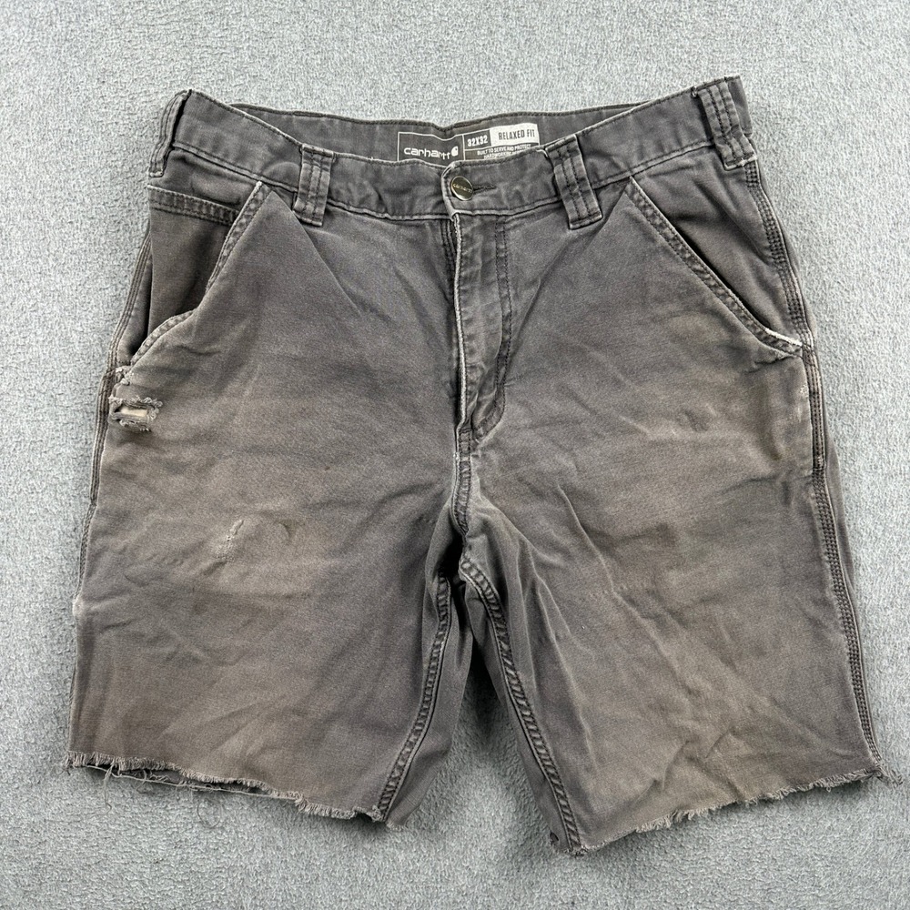 Carhartt Shorts Mens 32 Relaxed Fit Rugged Flex Canvas Gray Cut Off BN2291-M